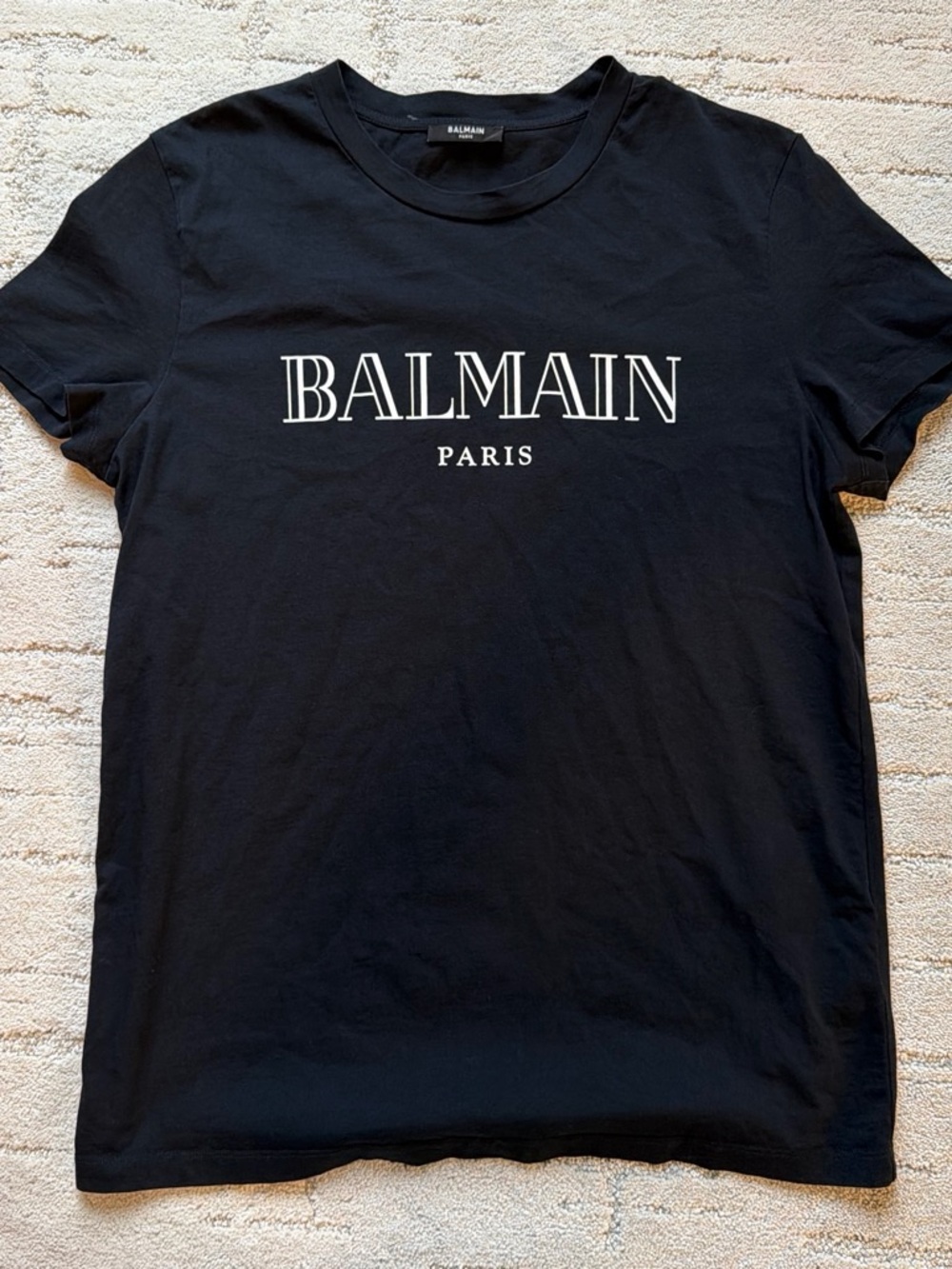 Authentic Balmain Black Tee with White Paris Logo